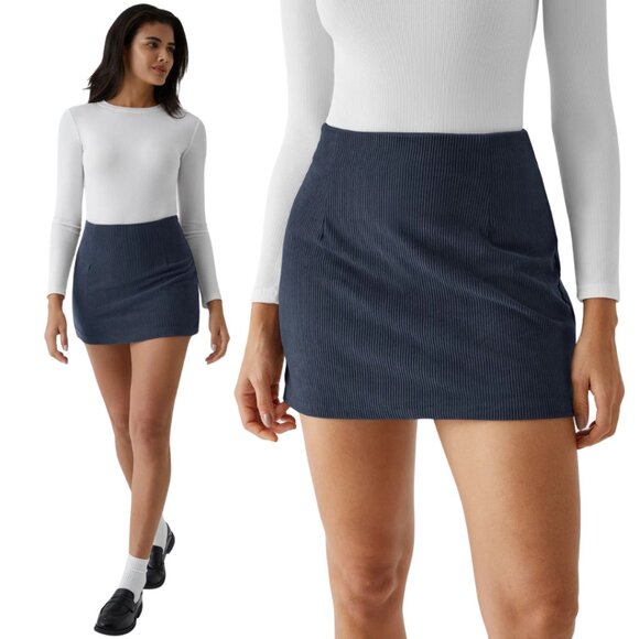 HALARA Dresses & Skirts - HALARA High Waist 2 In 1 Navy Blue Corduroy Mini Skirt Medium NWT